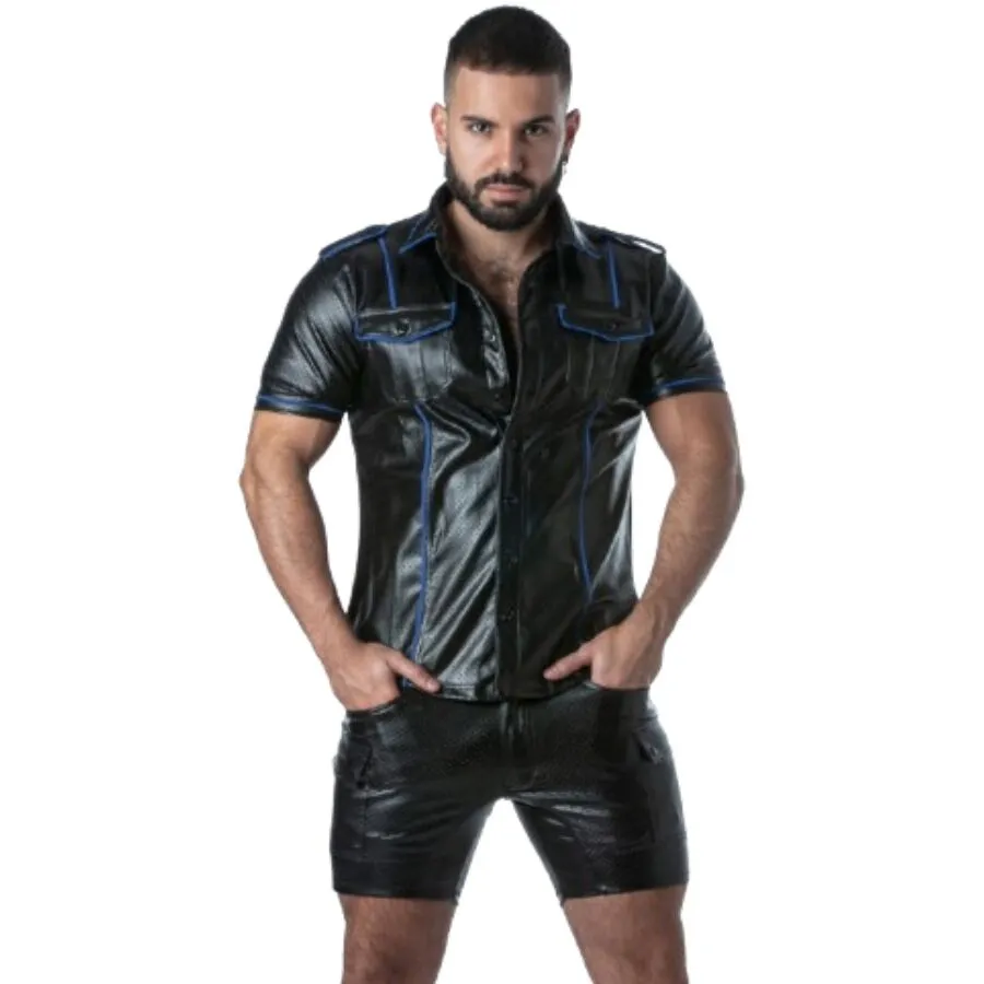 LOCKER GEAR - PUNCH HOLE LEATHERETTE CHEMISE BLEU M
