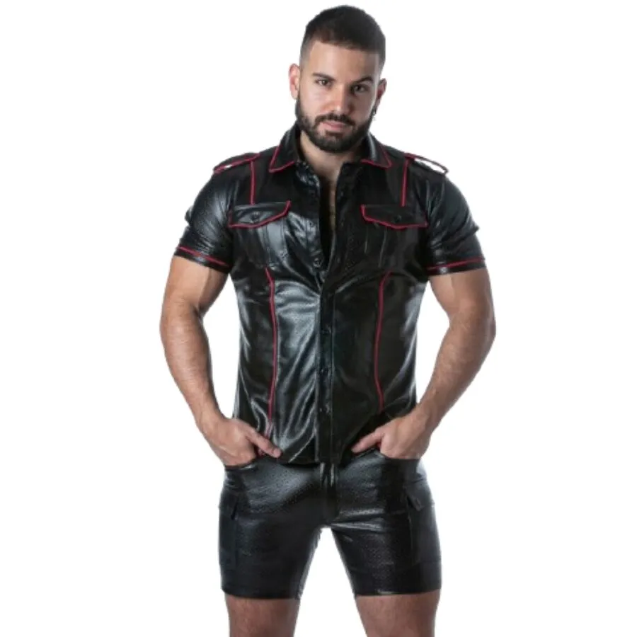 LOCKER GEAR - PUNCH HOLE LEATHERETTE CHEMISE ROUGE S