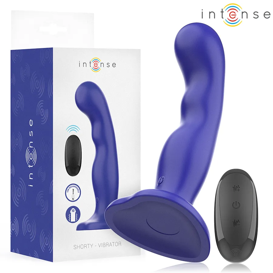 INTENSE - SHORTY VIBRATEUR AVEC VENTOUSE TÉLÉCOMMANDE BLEUE