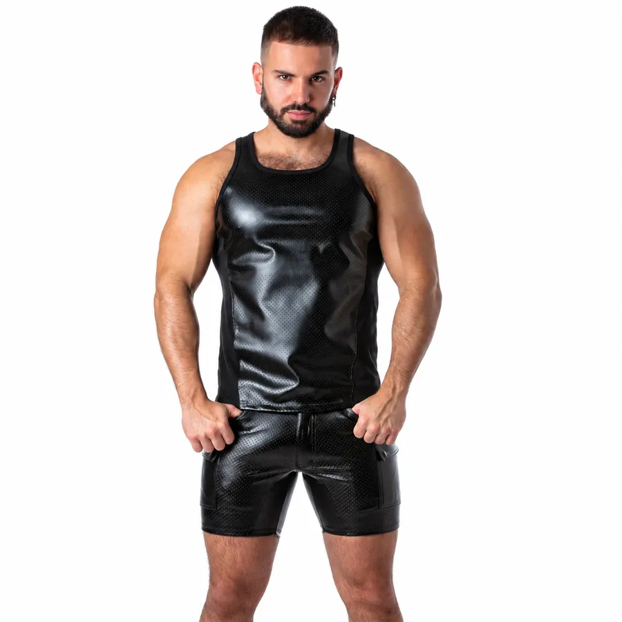LOCKER GEAR - PUNCH HOLE LEATHERETTE DÉBARDEUR NOIR S