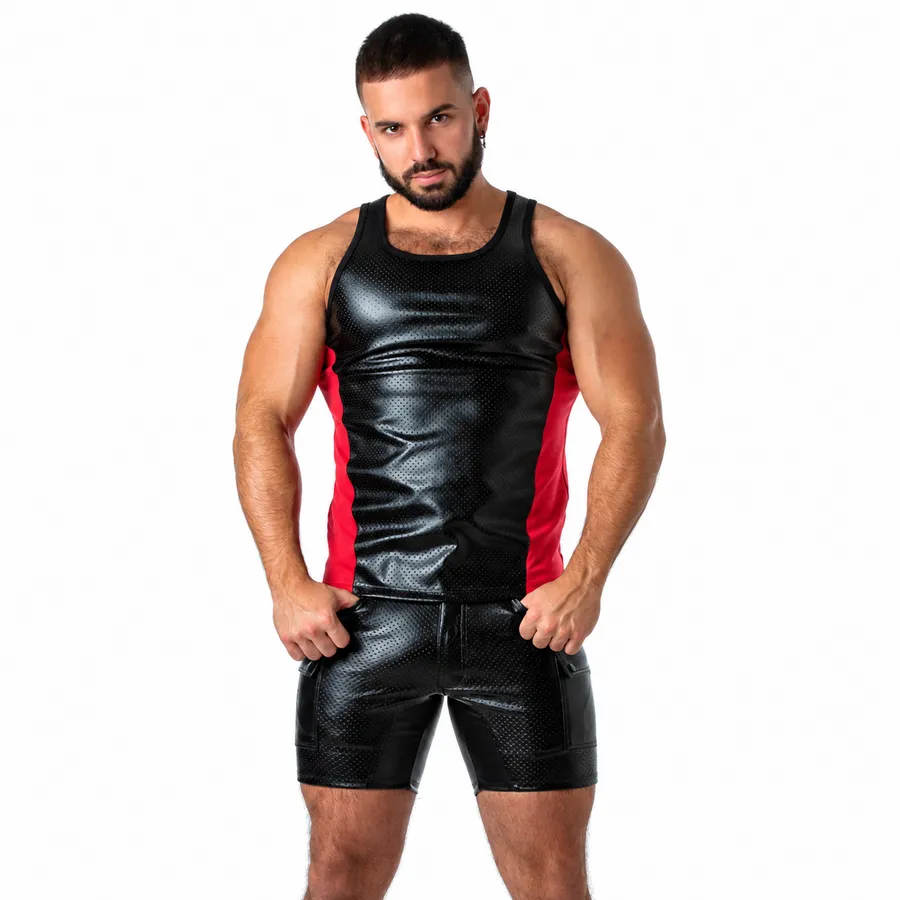 LOCKER GEAR - PUNCH HOLE LEATHERETTE DÉBARDEUR ROUGE S