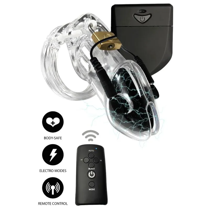 HIDDEN DESIRE - CAGE À PÉNIS ÉLECTRO EXTRÊME AVEC TÉLÉCOMMANDE TRANSPARENTE