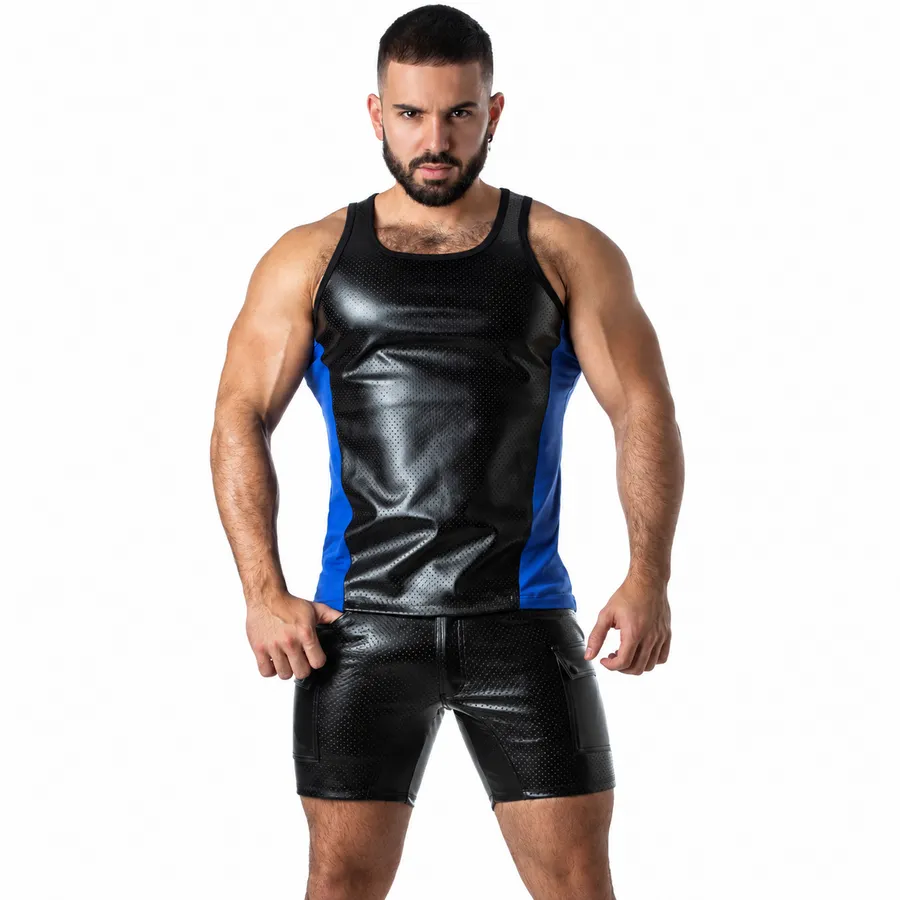 LOCKER GEAR - PUNCH HOLE LEATHERETTE DÉBARDEUR BLEU M
