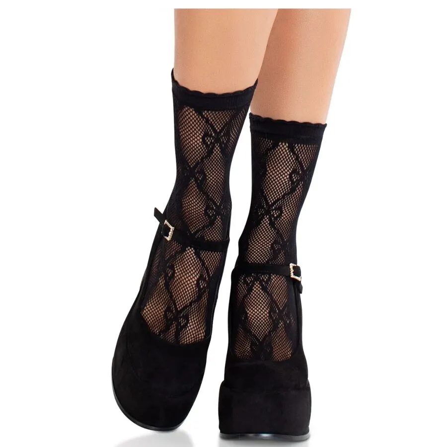 LEG AVENUE - CHAUSSETTES NOIRES EN DENTELLE AVEC NŒUD