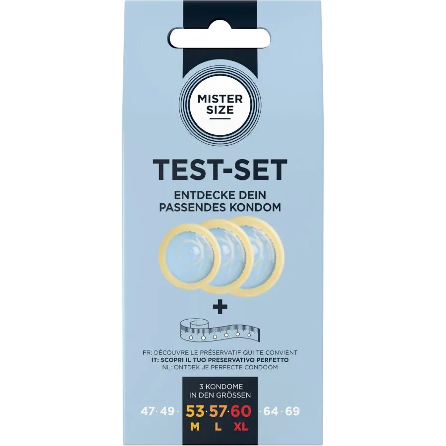 MISTER SIZE - KIT DE TEST : 3 PRÉSERVATIFS DE TAILLES DIFFÉRENTES + MÉLANGE À POINTS