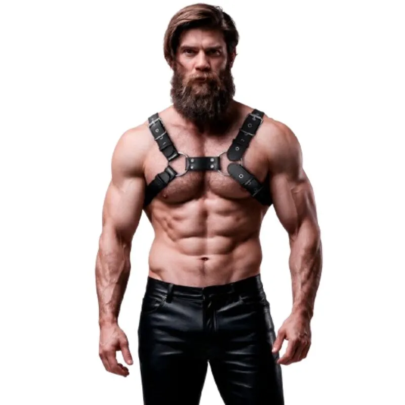 FETISH SUBMISSIVE ATTITUDE - HARNAIS DE POITRINE RÉGLABLE EN CUIR ÉCOLOGIQUE POUR HOMMES BULLDOG