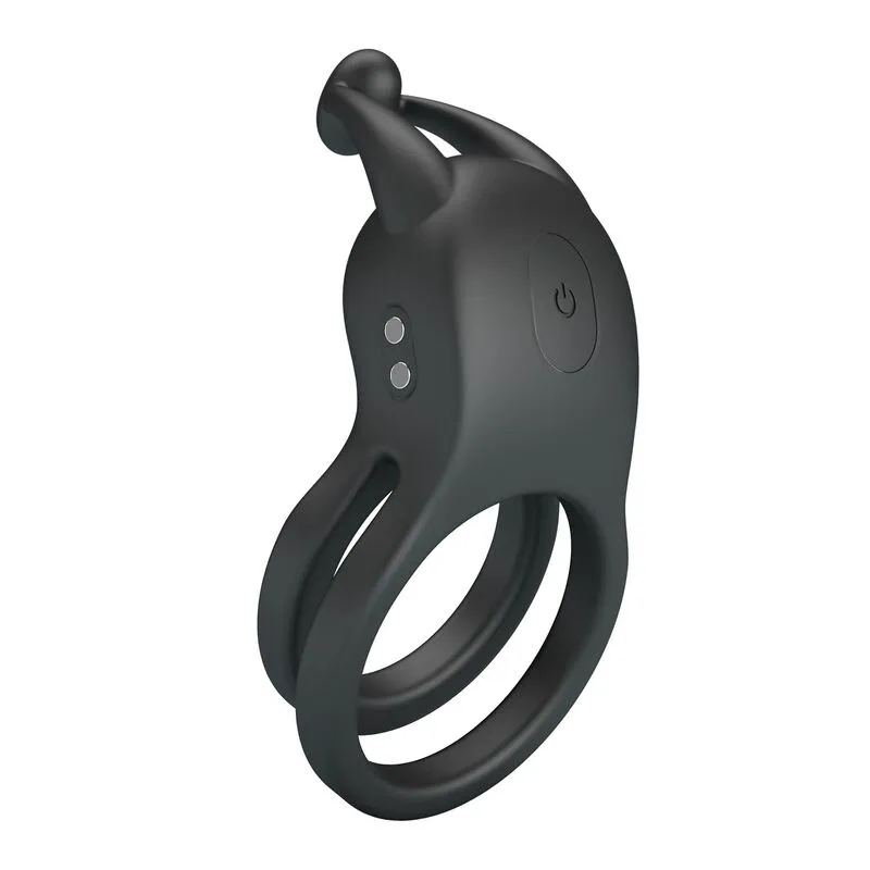PRETTY LOVE - ANNEAU PÉNIS DOUBLE VIBRANT RECHARGEABLE GOODWIN NOIR