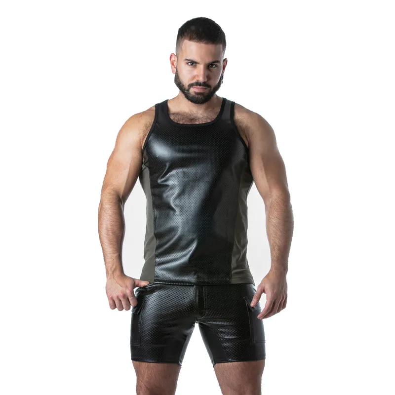 LOCKER GEAR - PUNCH HOLE LEATHERETTE DÉBARDEUR KAKI L