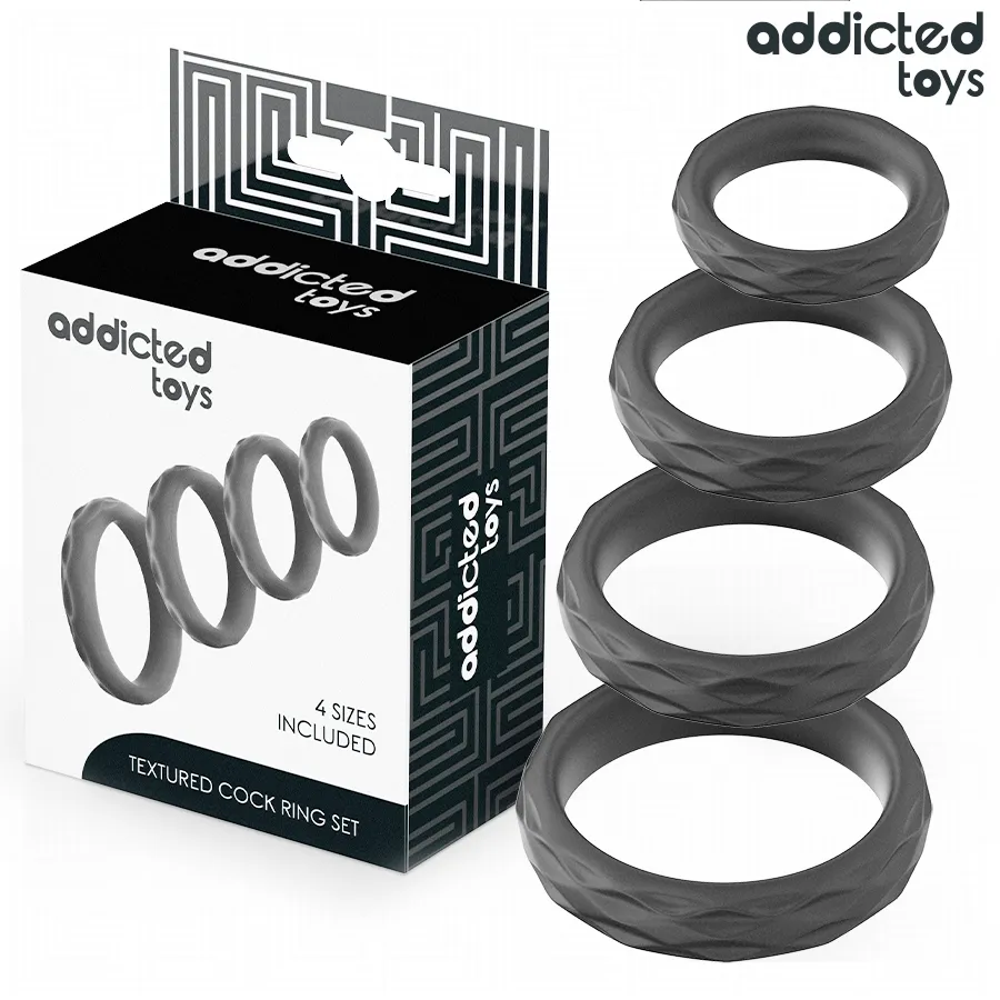 ADDICTED TOYS - ENSEMBLE D'ANNEAUX PÉNIS TEXTURÉS, 4 TAILLES