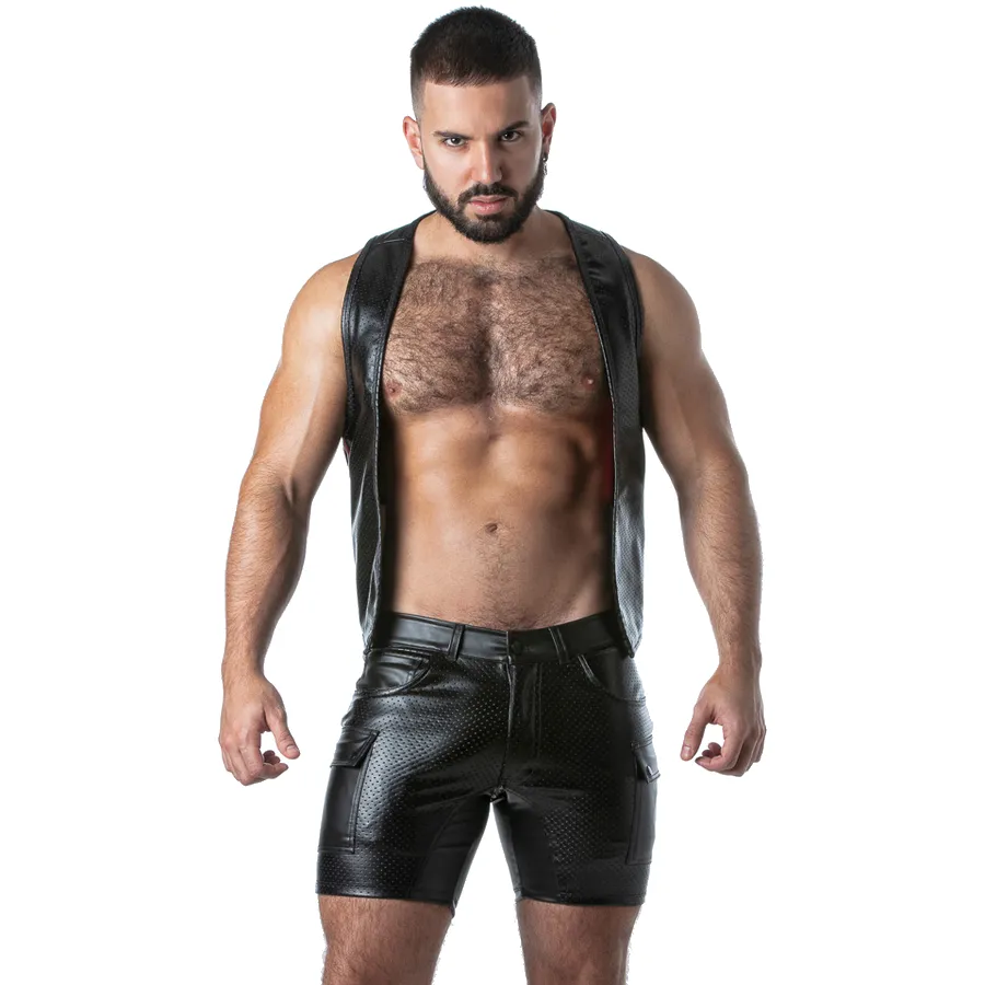 LOCKER GEAR - PUNCH HOLE LEATHERETTE GILET ROUGE XL
