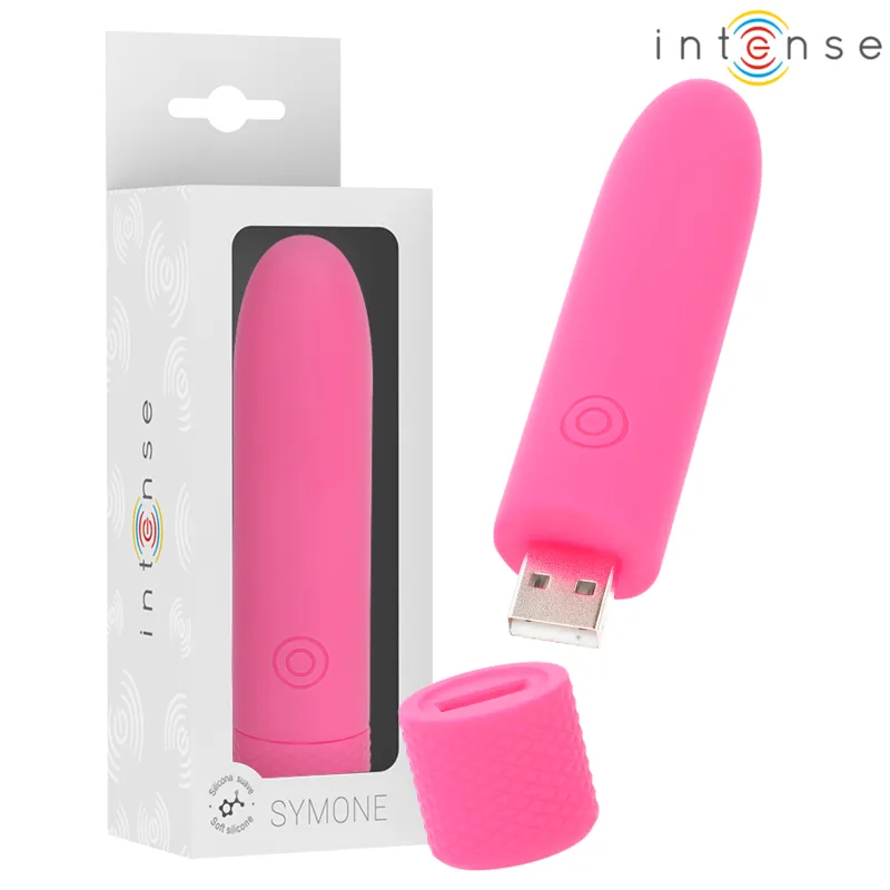 INTENSE - SYMONE BULLET VIBRANT RECHARGEABLE USB 8 VIBRATIONS ROSE 10 X 2,2 CM