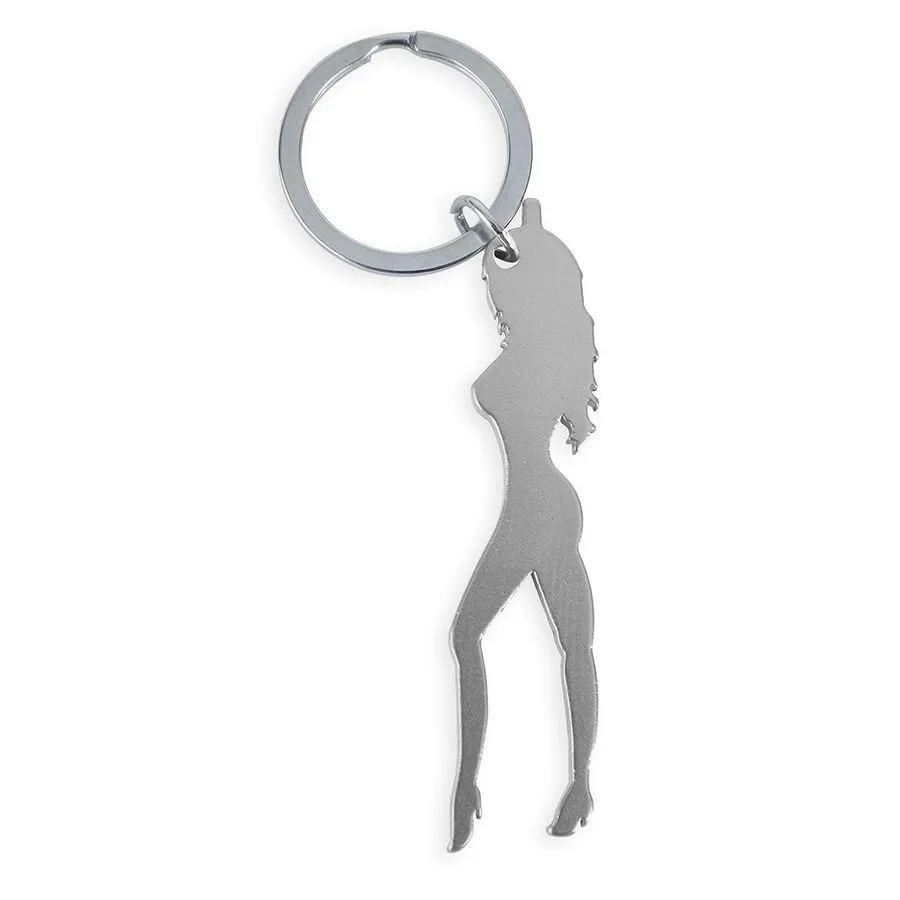 DIABLO PICANTE - PORTE-CLÉS AVEC SILHOUETTE FÉMININE ARGENTÉE AVEC DÉCAPOTEUR