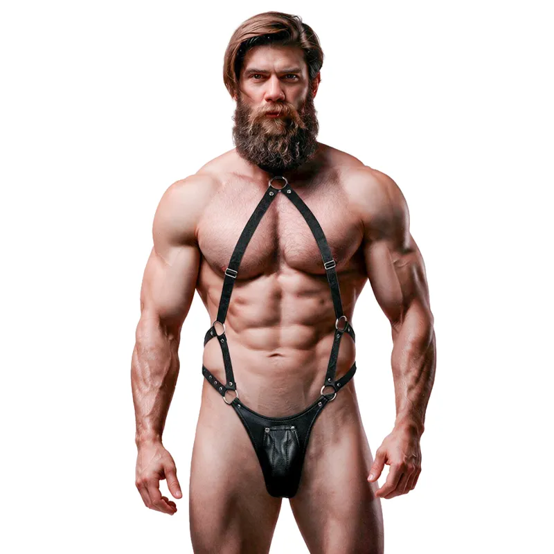 FETISH SUBMISSIVE ATTITUDE - HARNAIS JOCK STRAP EN CUIR ÉCOLOGIQUE POUR HOMMES