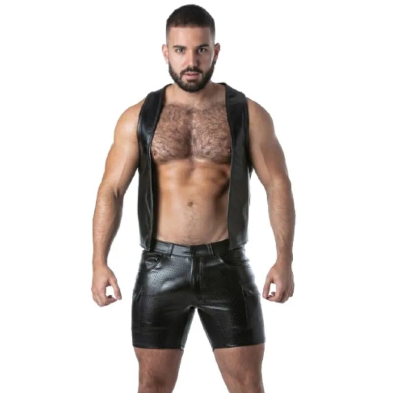 LOCKER GEAR - PUNCH HOLE LEATHERETTE GILET NOIR XL