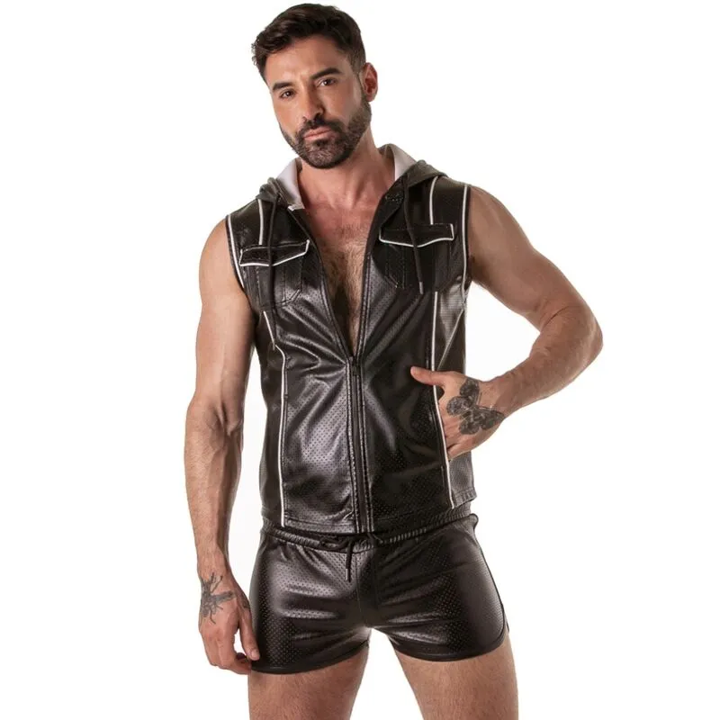 LOCKER GEAR - PUNCH HOLE LEATHERETTE SWEAT À CAPUCHE BLANC M