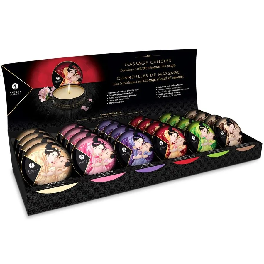 SHUNGA - MINI CARESSE À LA BOUGIE PRÉSENTOIR BOUGIES DE MASSAGE 24 UNITÉS