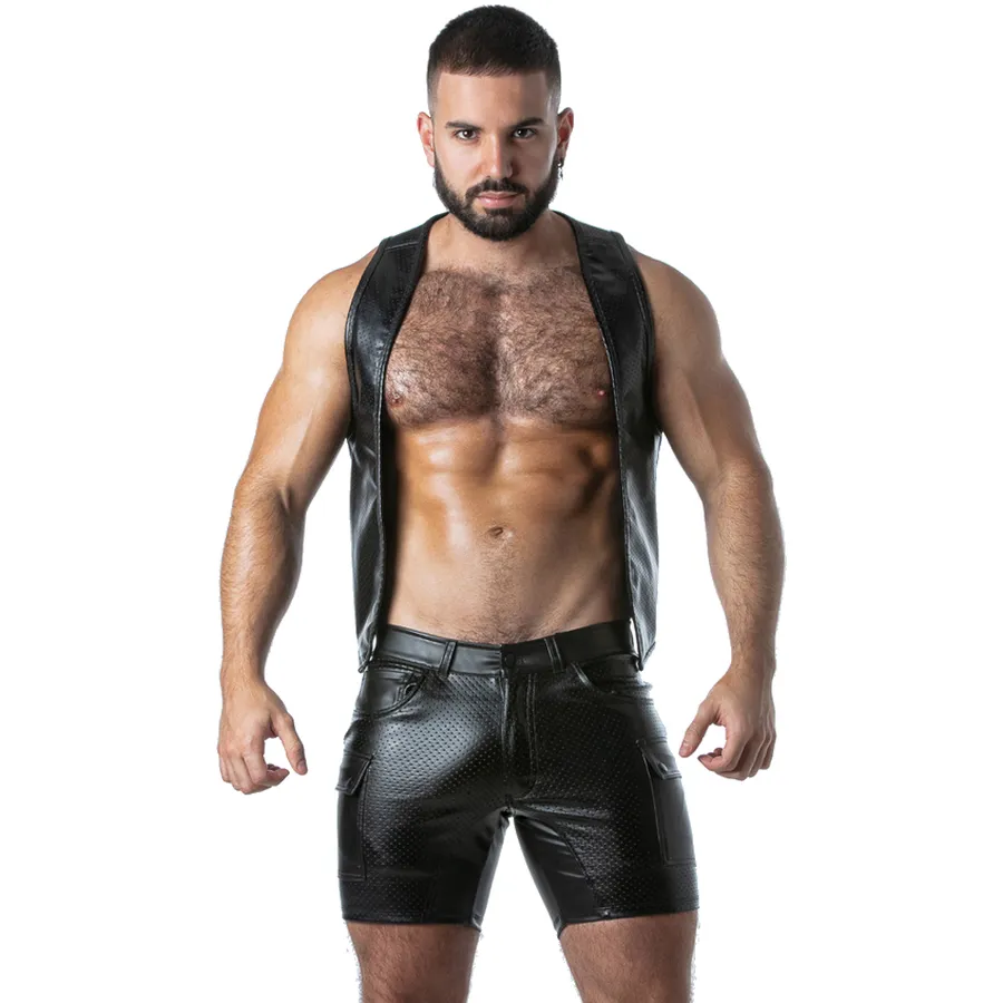 LOCKER GEAR - PUNCH HOLE LEATHERETTE GILET BLEU L