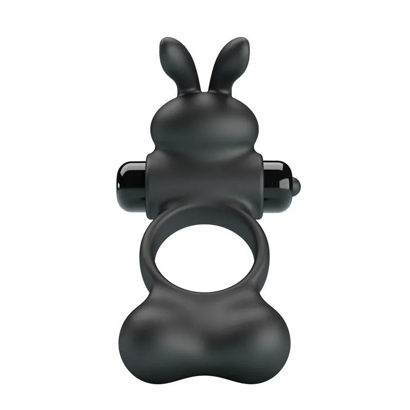 PRETTY LOVE - ANNEAU VIBRANT POUR PÉNIS AVEC STIMULATEUR LAPIN, 10 FONCTIONS, NOIR
