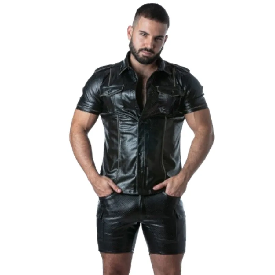 LOCKER GEAR - PUNCH HOLE LEATHERETTE CHEMISE KAKI S