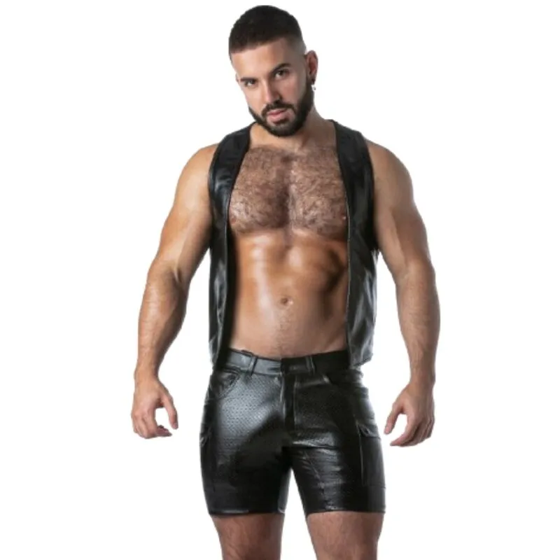 LOCKER GEAR - PUNCH HOLE LEATHERETTE GILET KAKI M