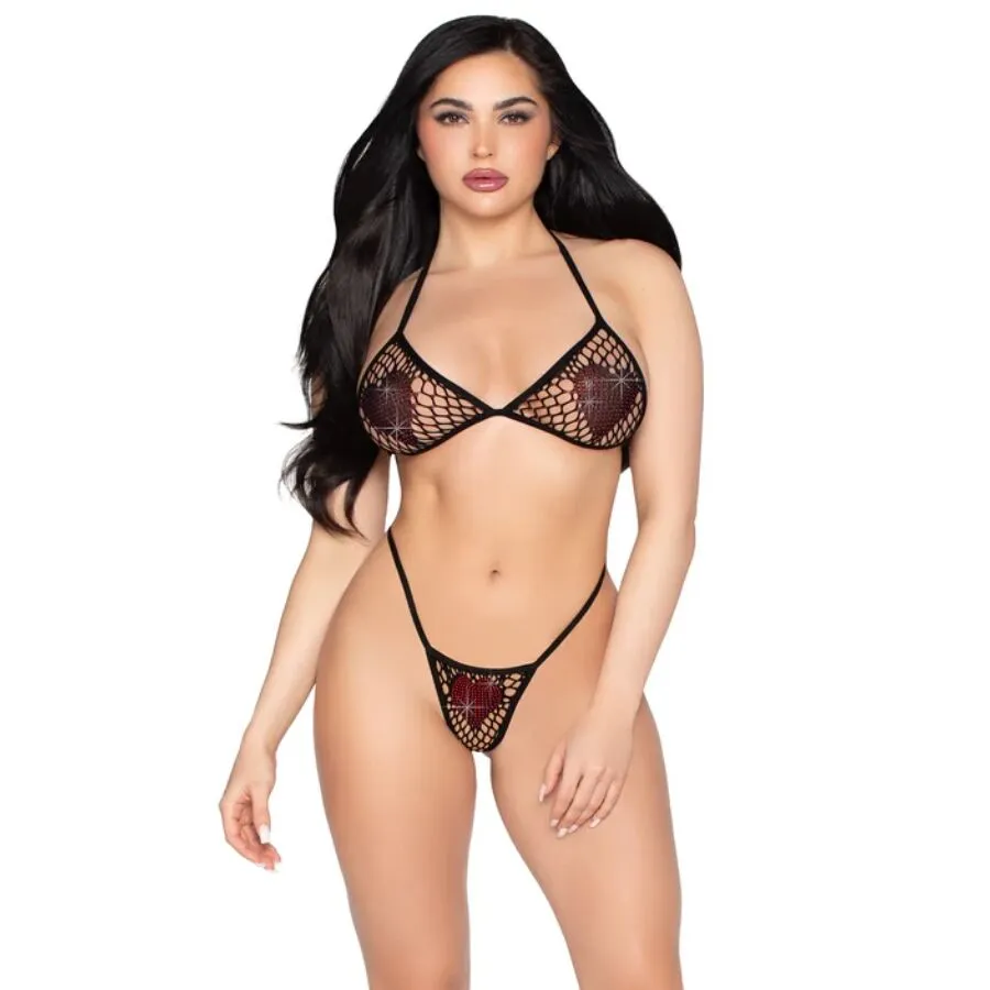 LEG AVENUE - 86147 SOUTIEN-GORGE ET STRING EN RÉSILLE NOIRS - TAILLE UNIQUE