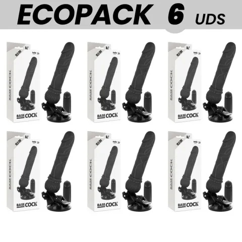 ECOPACK 6 UNITÉS - BASECOCK VIBRATEUR RÉALISTE TÉLÉCOMMANDE NOIR 19.5 CM -O- 4 CM