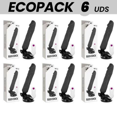 ECOPACK 6 UNITÉS - BASECOCK VIBRATEUR RÉALISTE TÉLÉCOMMANDE NOIR 20 CM -O- 4 CM