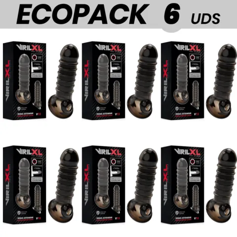 ECOPACK 6 UNITÉS - EXTENSION ET GAINE DE PÉNIS VIRILXL V15 NOIR
