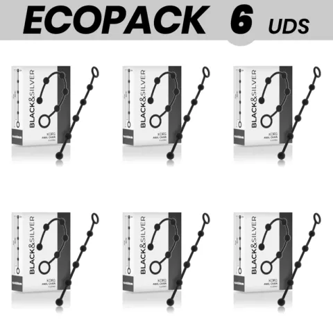 ECOPACK 6 UNITÉS - CHAÎNE ANAL EN SILICONE KORG BLACK&SILVER 21 CM