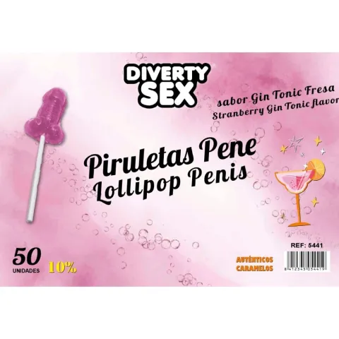 DIABLO GOLOSO - 50 SUCETTES PÉNIS GIN TONIC SAVEUR FRAISE 10% ALCOOL