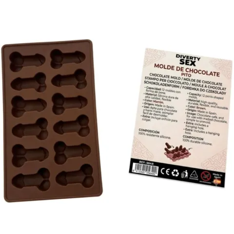 DIABLO PICANTE - MOULE À CHOCOLAT AVEC 12 PÉNIS EN SILICONE À SUSPENDRE ROUGE