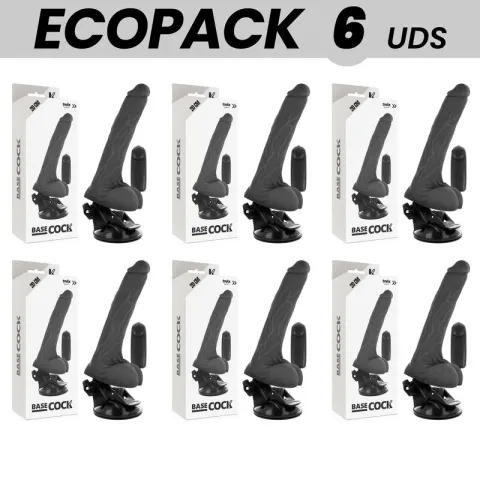 ECOPACK 6 UNITÉS - BASECOCK VIBRATEUR RÉALISTE NOIR TÉLÉCOMMANDE AVEC TESTICULES 20 CM -O- 4 CM
