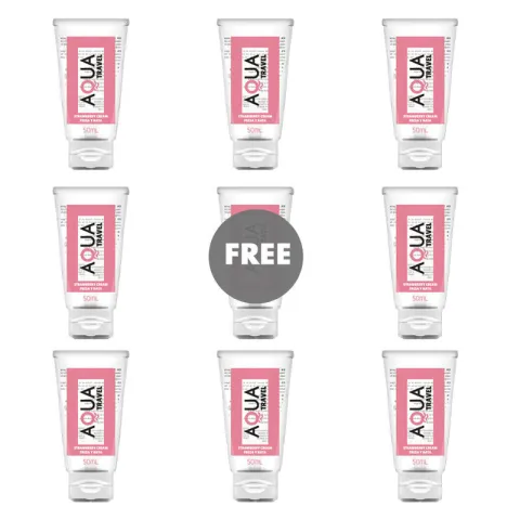 AQUA TRAVEL - LUBRIFIANT À BASE D''EAU AQUA TRAVEL SAVEUR CRÈME DE FRAISE - 50 ML 8+1 OFFERT