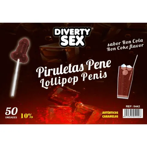 DIABLO GOLOSO - 50 SUCETTES PÉNIS SAVEUR RON COLA 10% ALCOOL