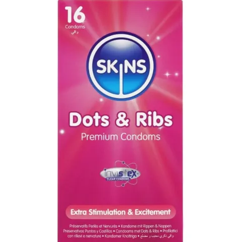 SKINS - PACK DE 16 PRÉSERVATIFS PREMIUM DOTS & RIBS