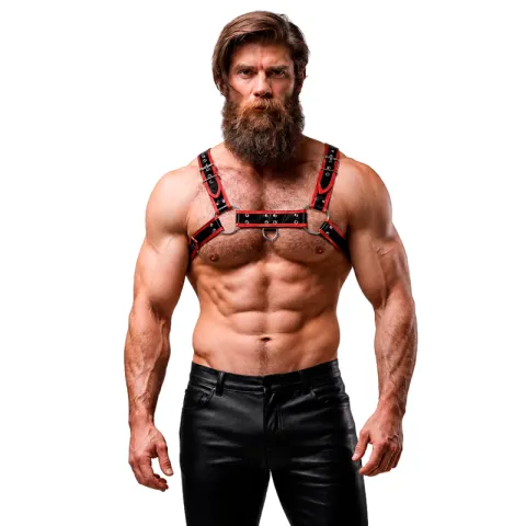 FETISH SUBMISSIVE ATTITUDE - HARNAIS DE POITRINE EN ÉCO-CUIR POUR HOMME NOIR/ROUGE