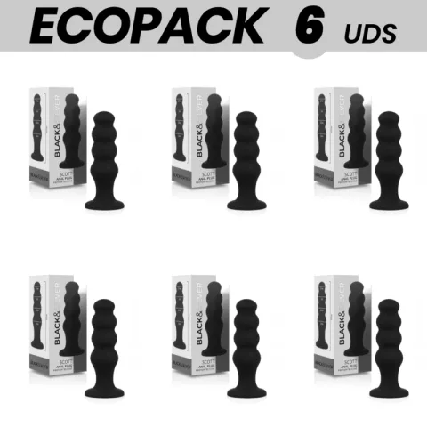 ECOPACK 6 UNITÉS - BLACK&SILVER SCOTT PLUG ANAL PREMIUM SILICONE NOIR
