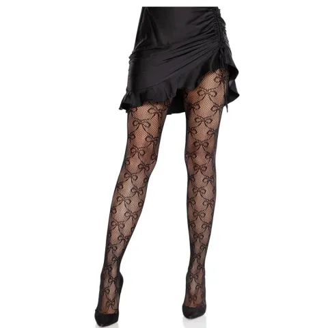 LEG AVENUE - COLLANTS RÉSILLE AVEC NŒUD NOIR