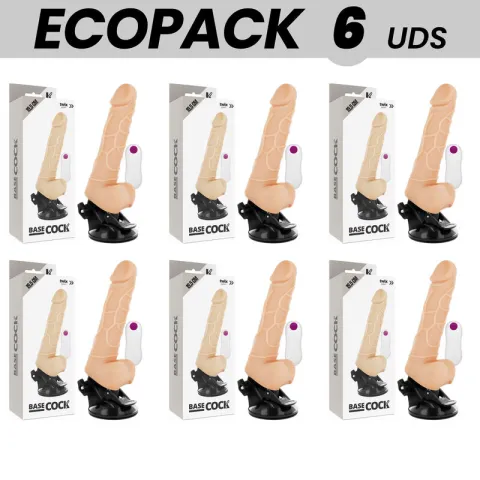 ECOPACK 6 UNITÉS - BASECOCK VIBRATEUR RÉALISTE TÉLÉCOMMANDE NATUREL AVEC TESTICULES19.5 CM -O- 4 CM