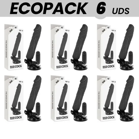 ECOPACK 6 UNITÉS - BASECOCK VIBRATEUR RÉALISTE TÉLÉCOMMANDE NOIR 20 CM -O- 4 CM