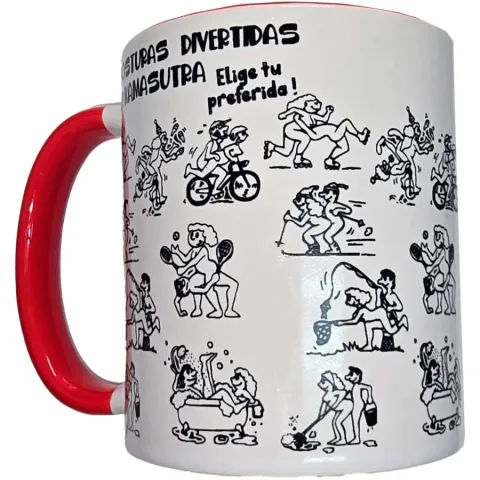 DIABLO PICANTE - TASSE BLANCHE POSITIONS KAMASUTRA AVEC ANSE ROUGE 370 ML