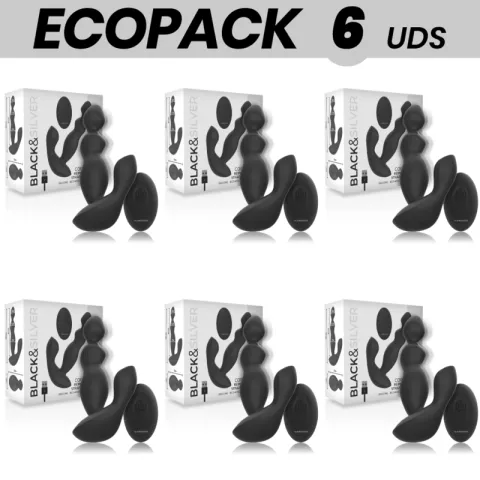ECOPACK 6 UNITÉS - BLACK&SILVER CORA PLUG ANAL TÉLÉCOMMANDE EN SILICONE