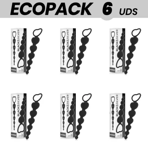 ECOPACK 6 UNITÉS - CHAÎNE COEUR ANAL BLACK&SILVER MILA 18 CM