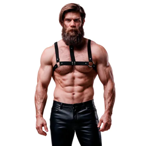 FETISH SUBMISSIVE ATTITUDE - HARNAIS DE POITRINE RÉGLABLE EN ÉCO-CUIR AVEC COLLIER POUR HOMMES
