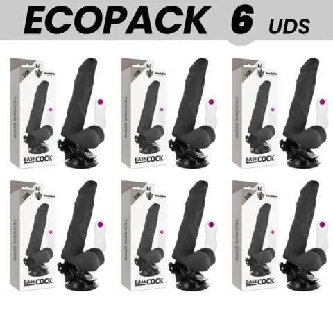 ECOPACK 6 UNITÉS - BASECOCK VIBRATEUR ARTICULABLE TÉLÉCOMMANDE NOIR 21 CM -O- 5 CM