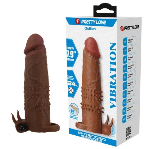 PRETTY LOVE - MANCHON VIBRANT POUR PÉNIS QUILLON 20 CM Ø 4 CM MARRON