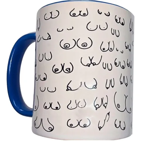 DIABLO PICANTE - MUG SEINS BLANCS AVEC ANSE BLEUE 370 ML