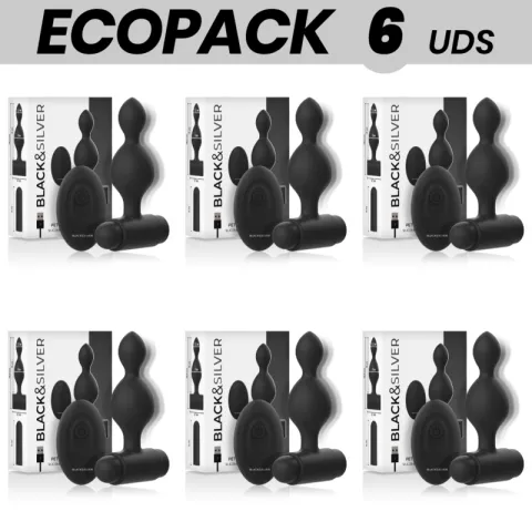 ECOPACK 6 UNITÉS - BLACK&SILVER TUCKER PETIT PLUG ANAL EN SILICONE TÉLÉCOMMANDE