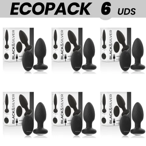 ECOPACK 6 UNITÉS - TÉLÉCOMMANDE EN SILICONE POUR PLUG ANAL BLACK&SILVER WELLS