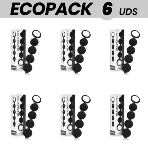 ECOPACK 6 UNITÉS - PLUG ANAL LENNON BLACK&SILVER AVEC BOULES ANAL 15 CM